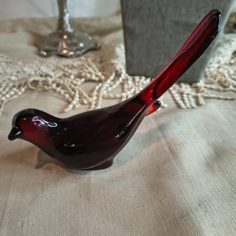 Vintage Glass Fenton Amberina Red Bird